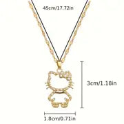 Sanrio für for hello kitty Charm Halskette - Elegante Titanstahl-Schlosskette mit funkelnden kubischen Zirkonenanhängern