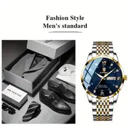 Herren Luxus Casual Wasserdichte Leuchtende Kalender Runde Zeiger Quarzuhr