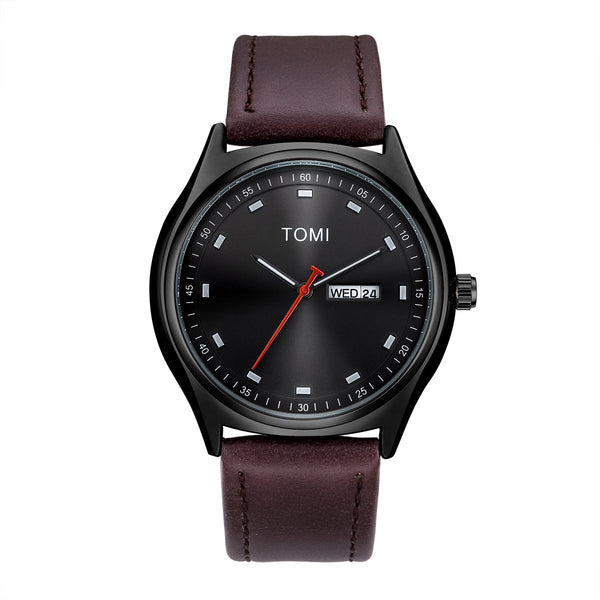 TOMI T-030 Men's Watch Date Day Quartz Leather Straps