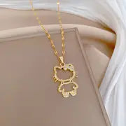 Sanrio für for hello kitty Charm Halskette - Elegante Titanstahl-Schlosskette mit funkelnden kubischen Zirkonenanhängern