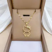 Sanrio für for hello kitty Charm Halskette - Elegante Titanstahl-Schlosskette mit funkelnden kubischen Zirkonenanhängern