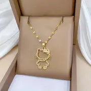 Sanrio für for hello kitty Charm Halskette - Elegante Titanstahl-Schlosskette mit funkelnden kubischen Zirkonenanhängern